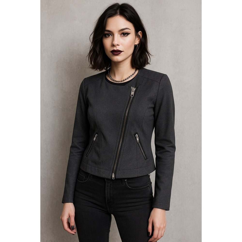 Catherine‎ Malandrino Charcoal Runway Stretchy Motor Jacket Size L Edgy Biker